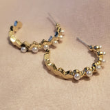Gold Hoop Earrings With Geometric Pattern and Pearls | Style No. 159