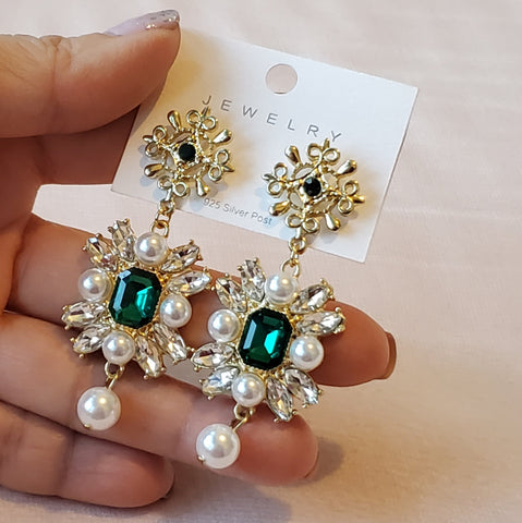 Antique Earrings With Emerald Crystals | Style No. 143