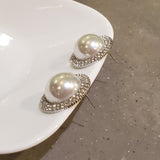 Large White Pearl Stud Earrings With Sparkles | Style No. 188
