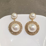 Oversized Gold Pearl Dangle Earrings With Rhinestones | Style No. 223