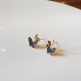 Butterfly Stud Earrings With Blue Sparkles | Style No. 235