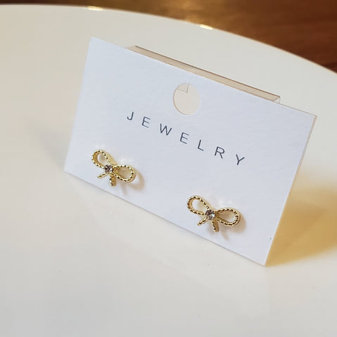 Gold Bow Stud Earrings With Sparkles | Style No. 234