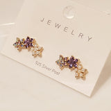 Dainty Flower Stud Earrings With Purple Sparkles | Style No. 245